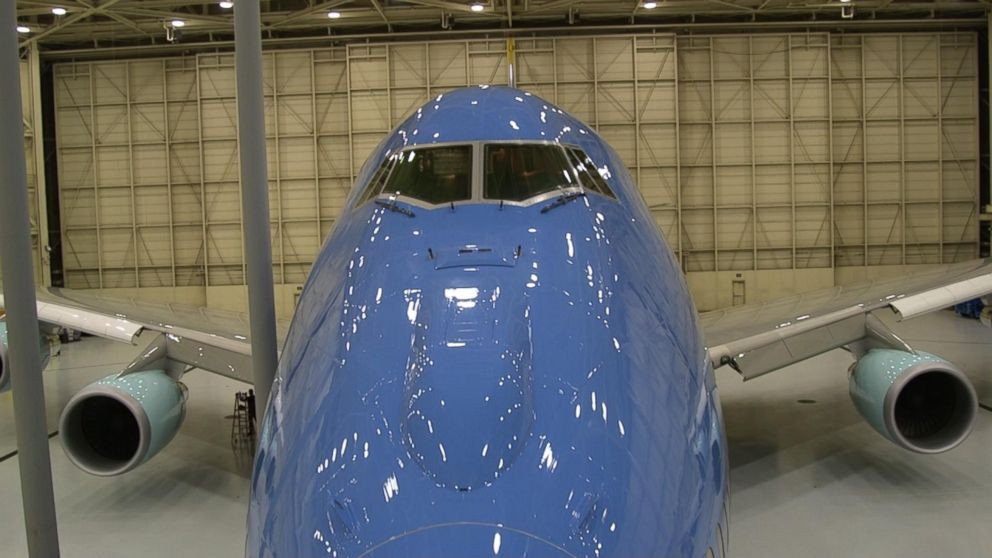View of the in-flight refueling compartment on the nose of Air Force One.
