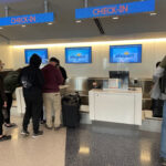 Allegiant check-in at LAX. Passengers are queuing to check in for their Allegiant flights at Los Angeles International Airport.