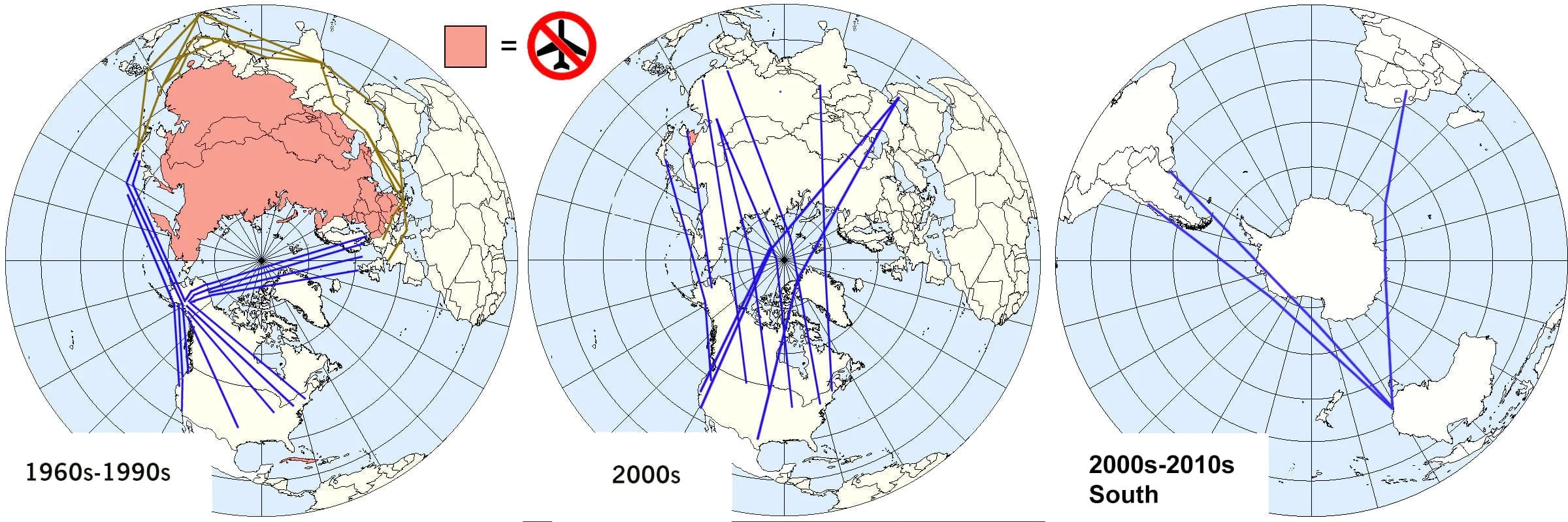 Vintage map showing transpolar flight routes