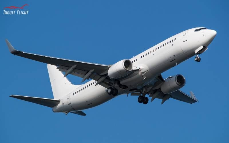 Commercial airplane taking off at high speed