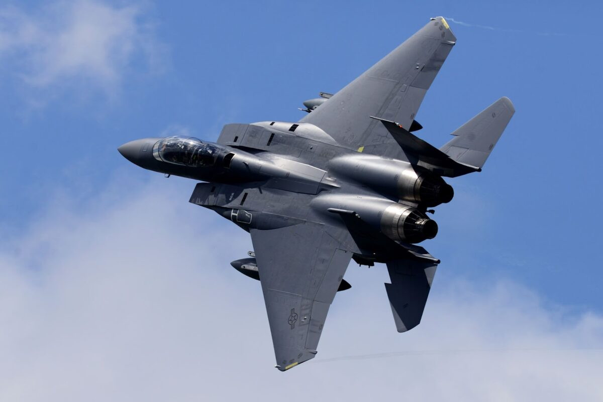 F-15EX Eagle II in flight, showcasing its modern upgrades and powerful engines.