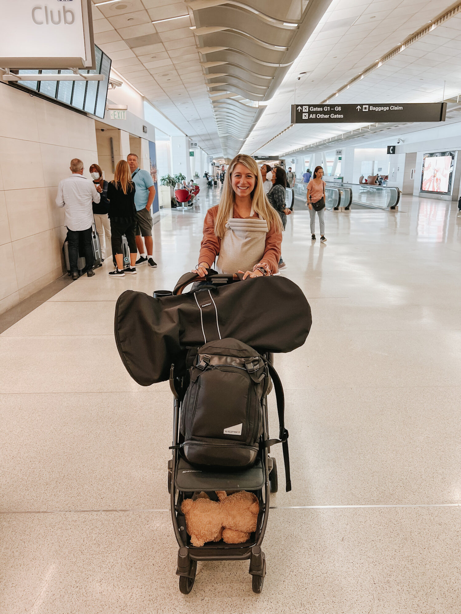 Collection of essential baby travel gear for international trips