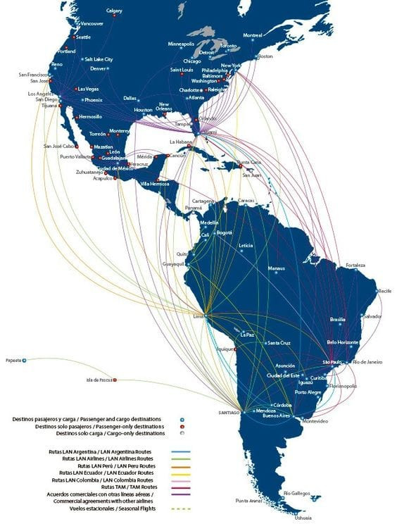 Map highlighting air traffic density over North America