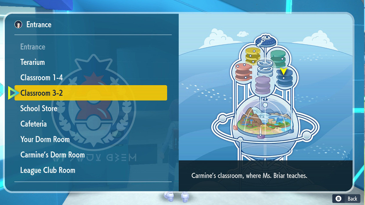 Map showing Room 3-2 location to unlock flying in Pokemon Indigo Disk