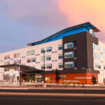 beautiful white hotel on sunset in Reno
