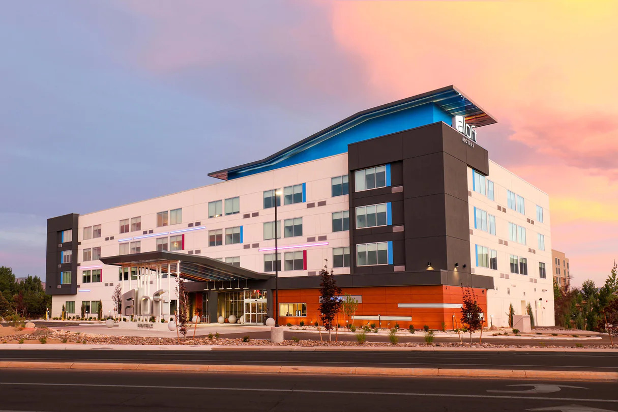beautiful white hotel on sunset in Reno
