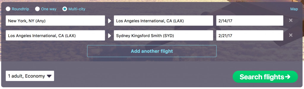 Skyscanner multi-city stopover search example