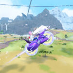 Miraidon soaring through the sky in Pokemon Indigo Disk
