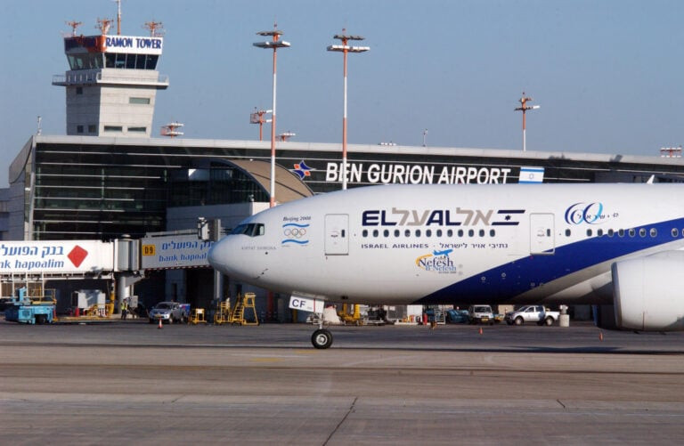 El Al aircraft at Ben Gurion Airport, Tel Aviv, illustrating airlines currently operating flights to Israel.