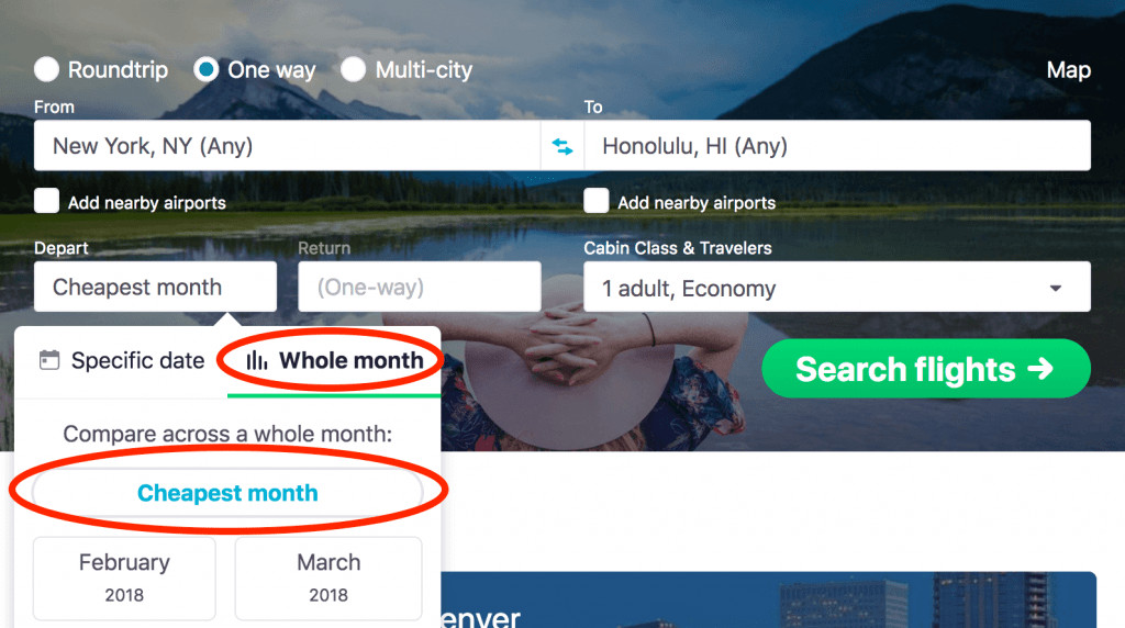 Skyscanner search by cheapest month example