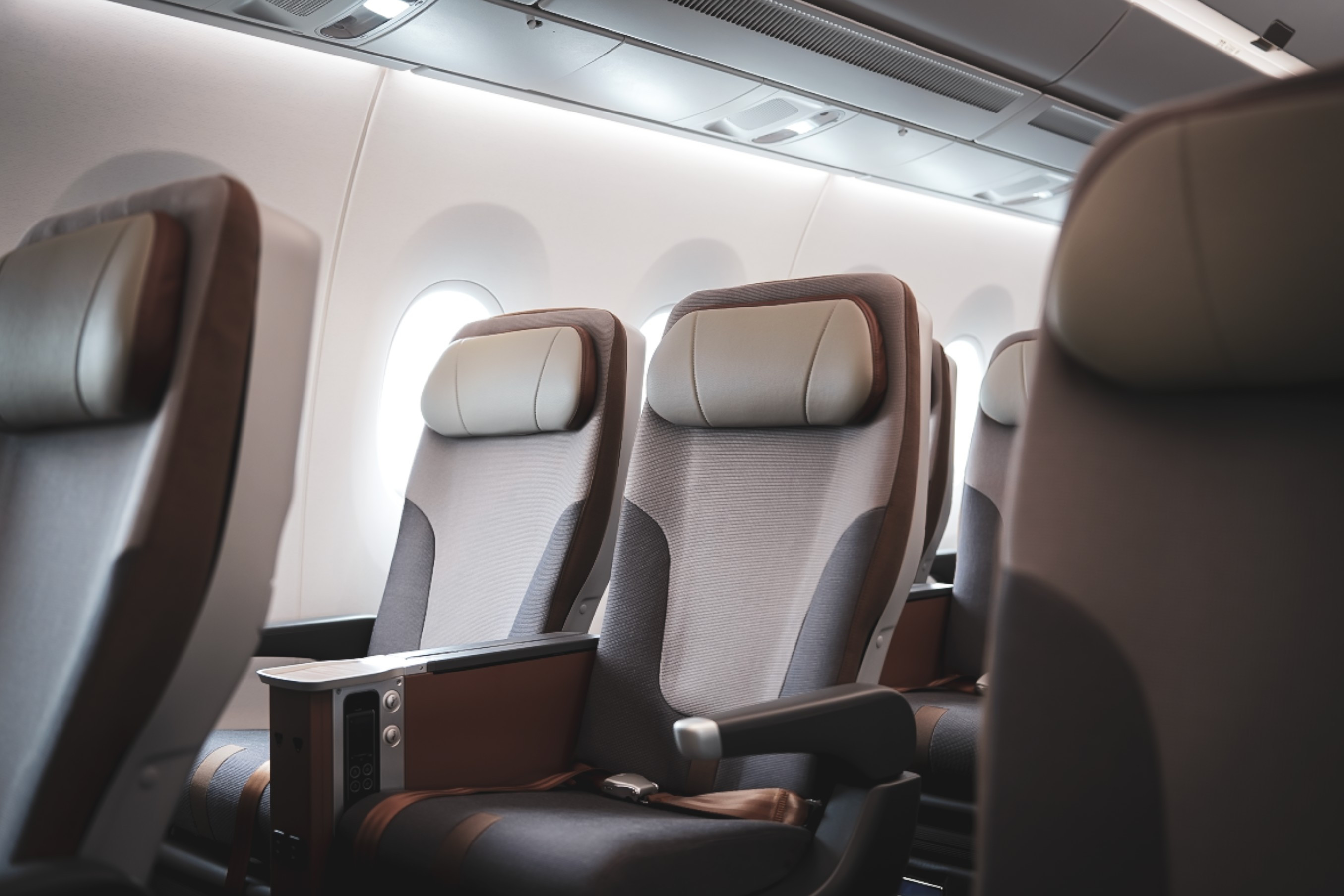 STARLUX Airlines Premium Economy Class cabin interior, bookable through Alaska Airlines.