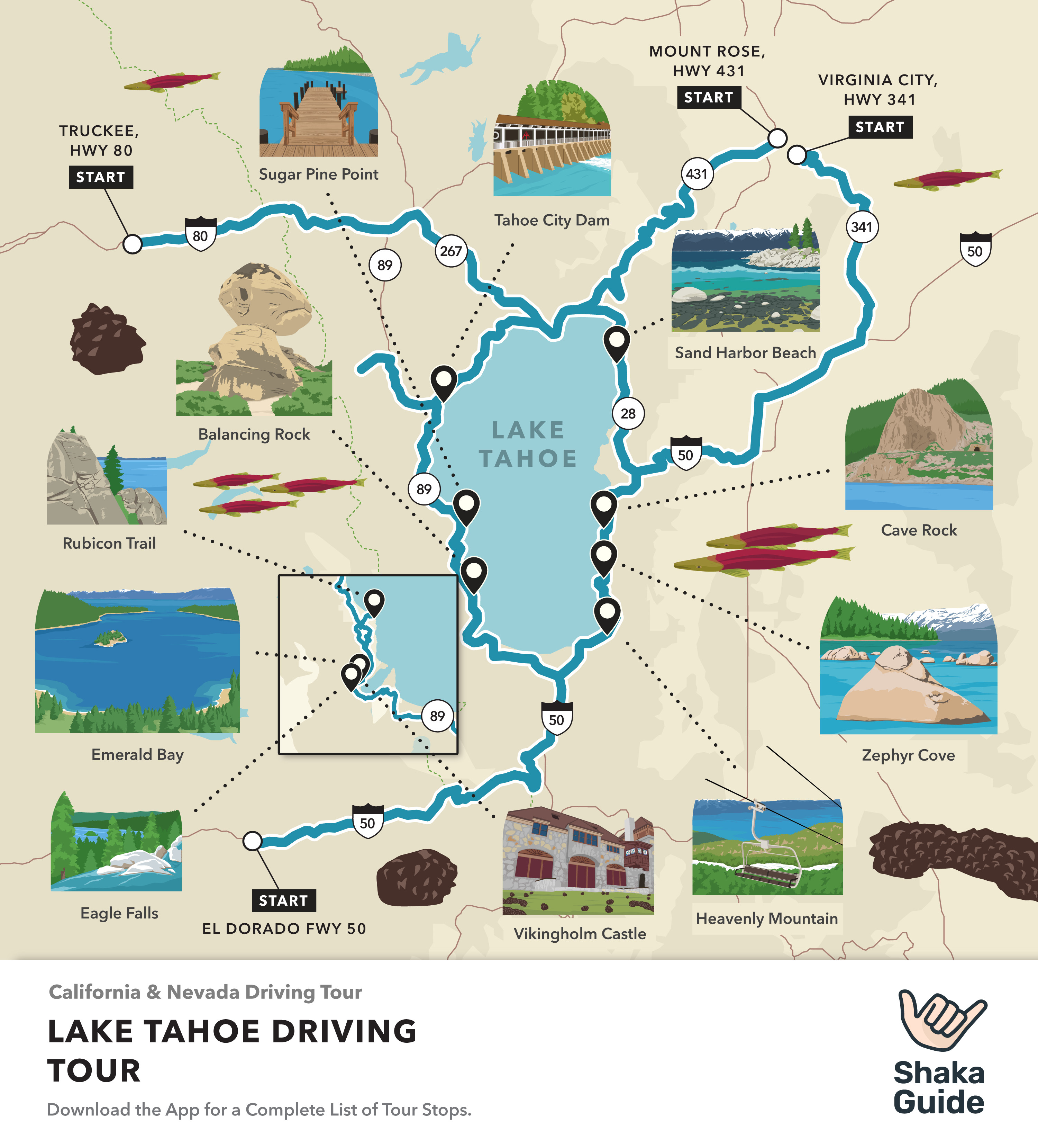 Lake Tahoe Tour Map by Shaka Guide