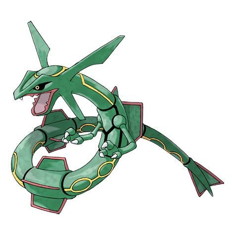 Alt Text: Rayquaza, a powerful dragon and flying-type Pokemon.