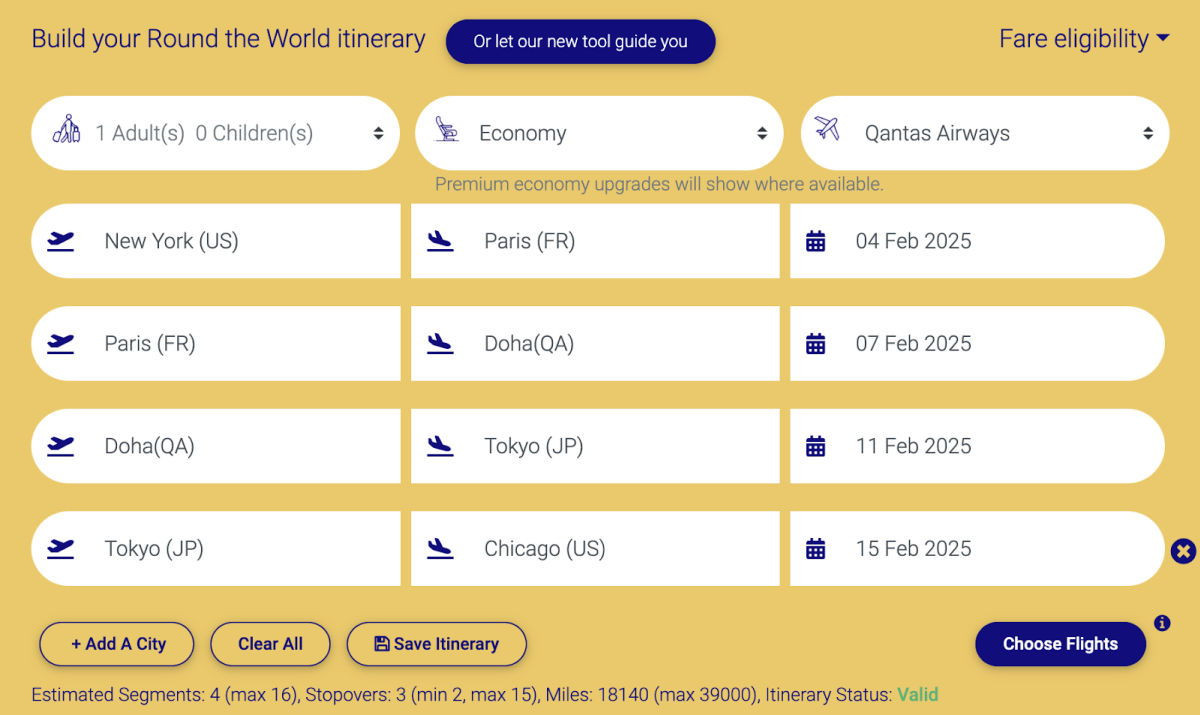 Qantas Classic Flight Rewards Calculator
