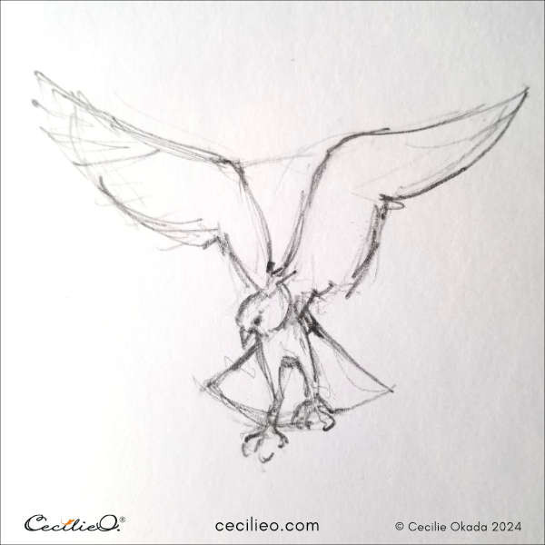 First outline drawing of an Osprey, demonstrating the initial steps in capturing the bird's proportions and dynamic pose.