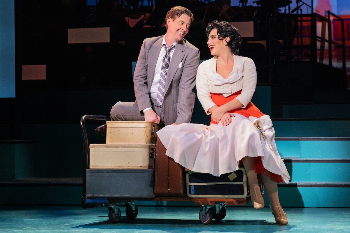 Christian Borle and Krysta Rodriguez showcasing their talent and chemistry in the Kennedy Center's production of Bye Bye Birdie, reflecting the musical's vibrant energy.