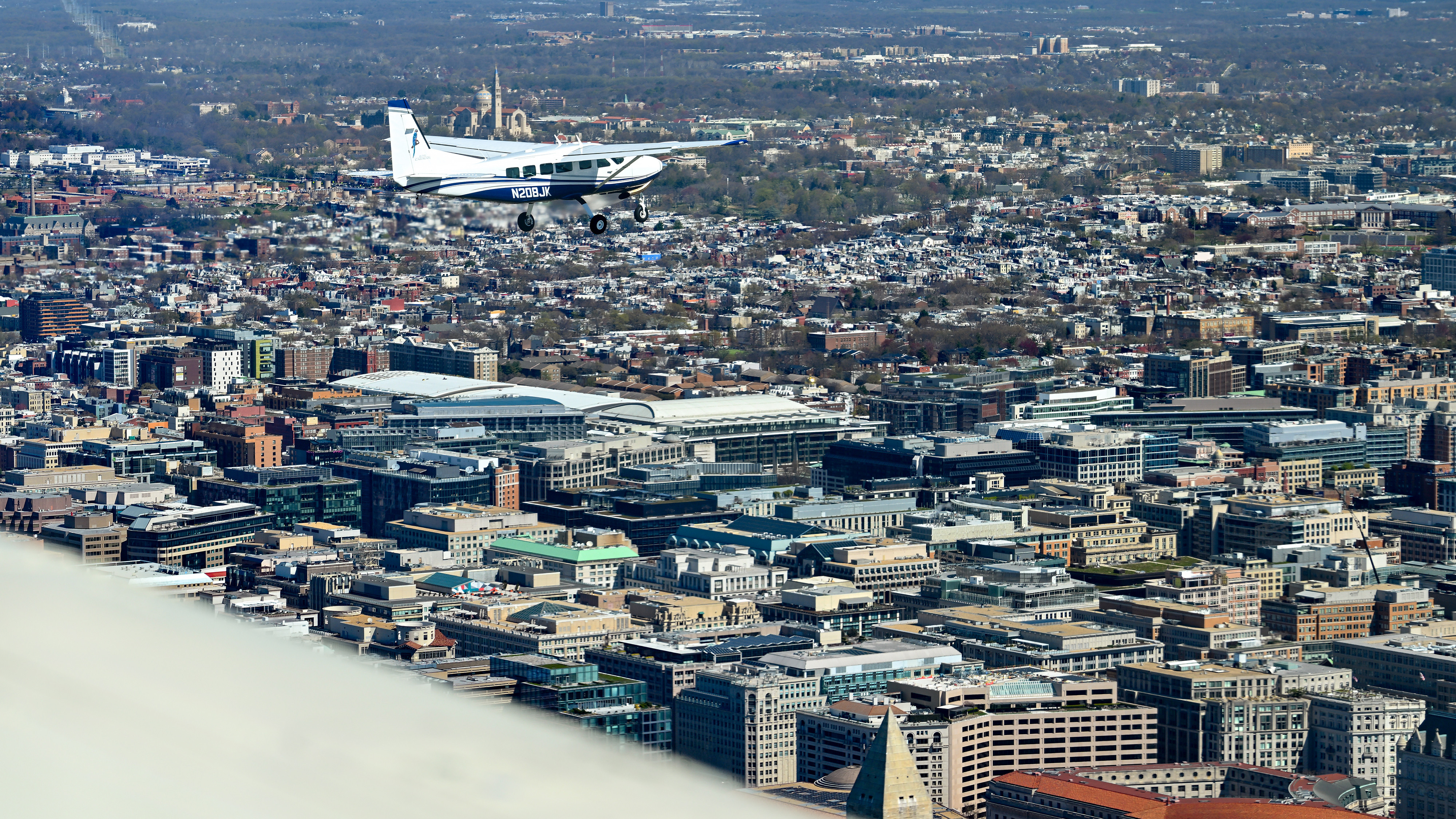 AOPA President Mark Baker in his historic Beechcraft Staggerwing leading the DC Flyover formation.