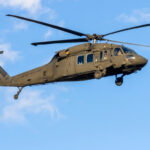 U.S. Army Sikorsky UH-60 Black Hawk helicopter prepares for takeoff