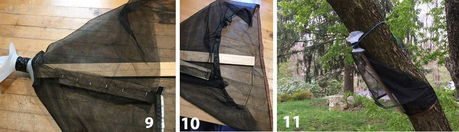 Wood and insect screening (Steps 9 and 10) and installing on tree (Step 11)
