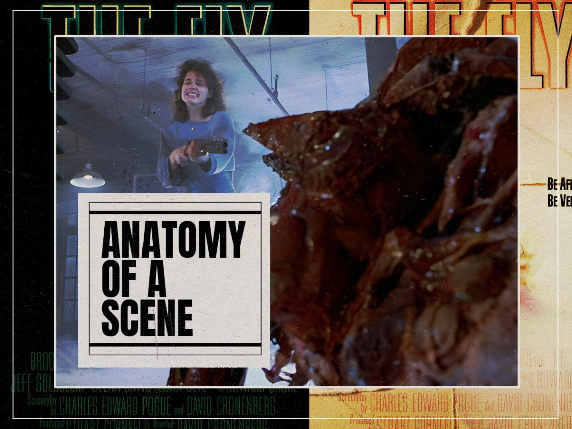 Jeff Goldblum as Seth Brundle in The Fly, screaming with the teleportation device