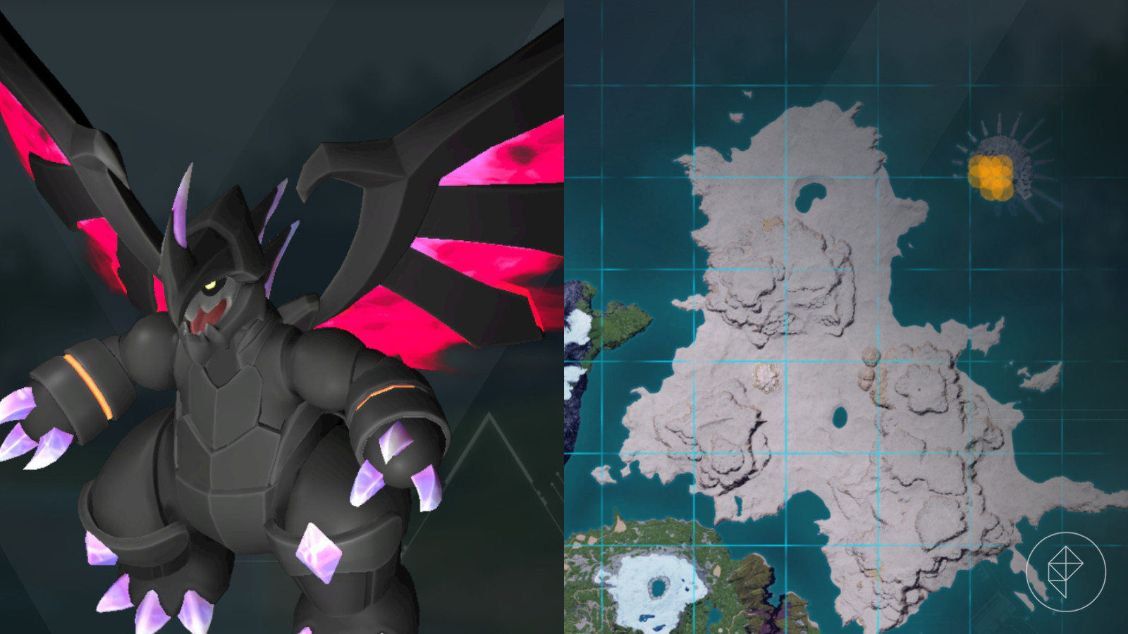 Astegon location marked on the Palworld map, denoting where to find this dragon/dark Pal.