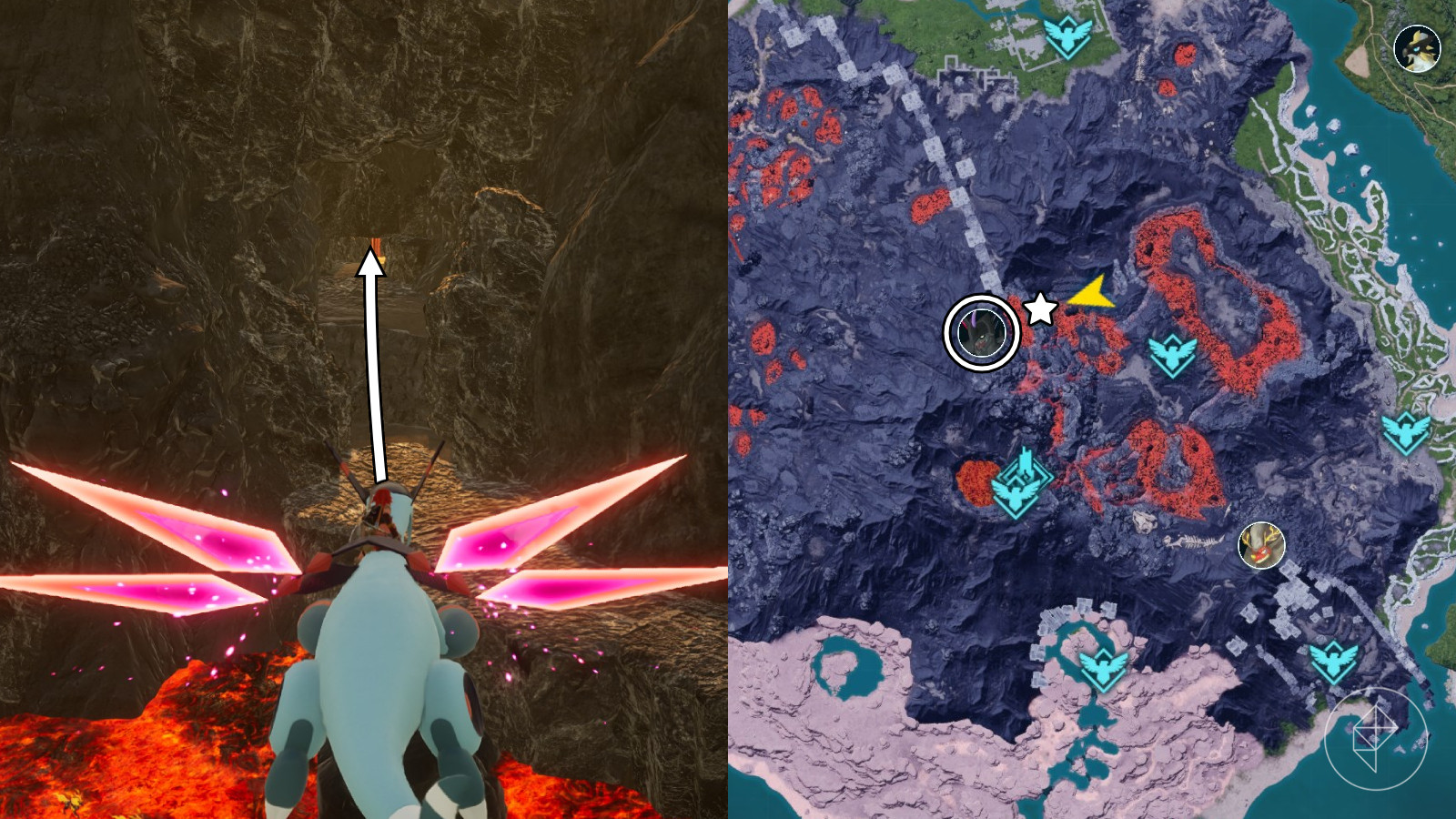 Location of the hidden mineshaft entrance where the Astegon boss is located in Palworld, guiding players to the boss's lair.