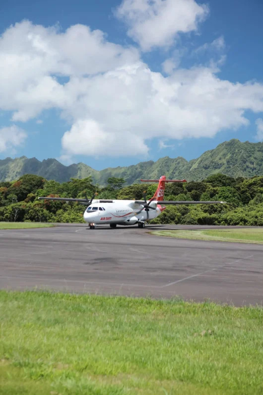 Air Tahiti plane on the island of Hiva Oa
