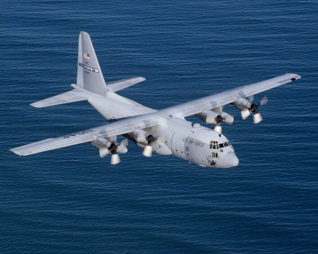 C-130 Hercules landing on a runway