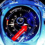 Aircraft pressurization gauge showing cabin altitude