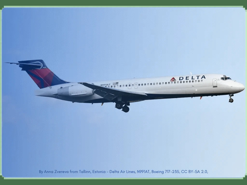 Delta Air Lines Boeing 717-23S taking off, showcasing its robust design