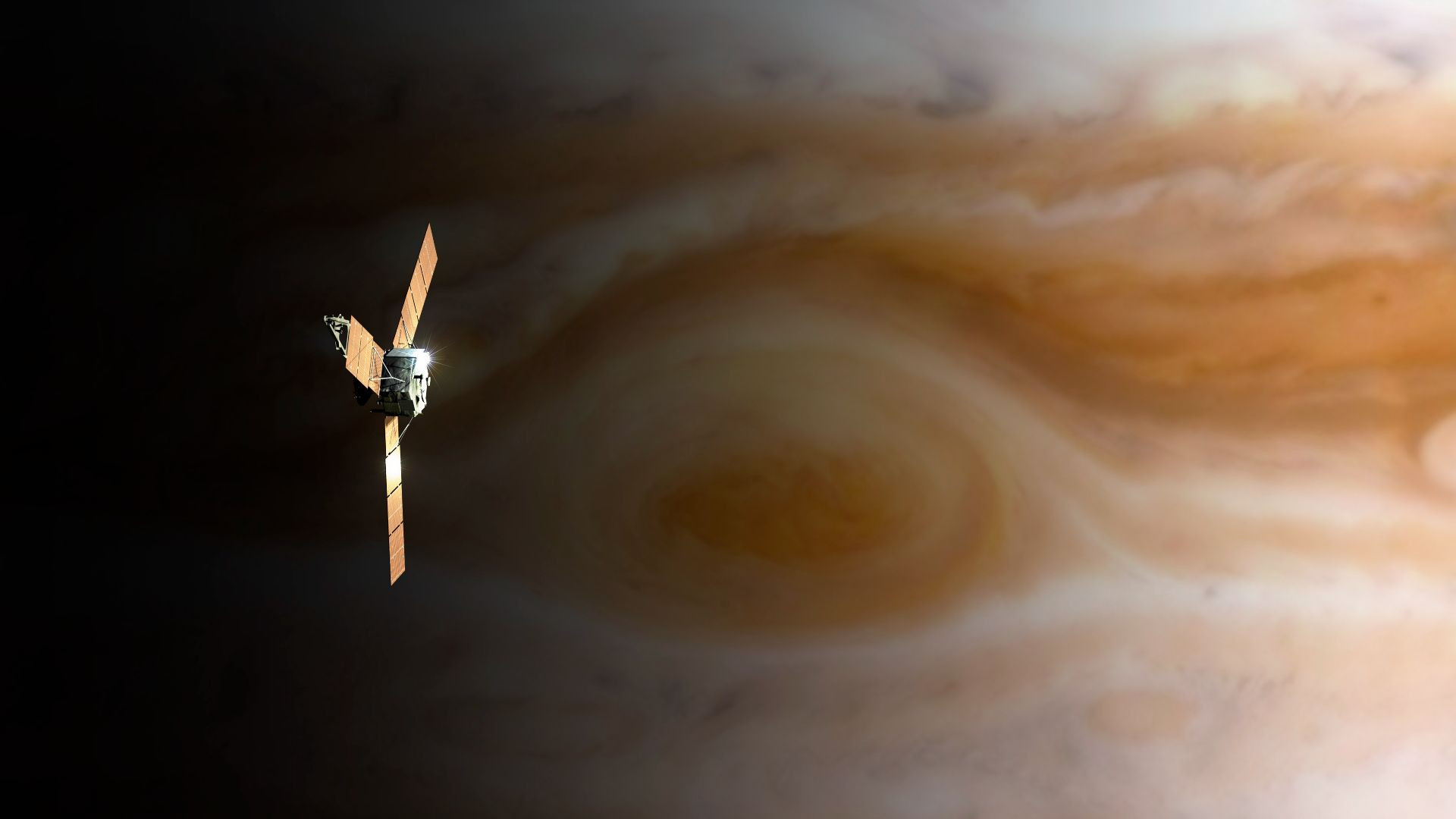 An artist's rendering of a probe approaching Jupiter