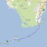 Map showing driving route from Miami to Key West, Florida