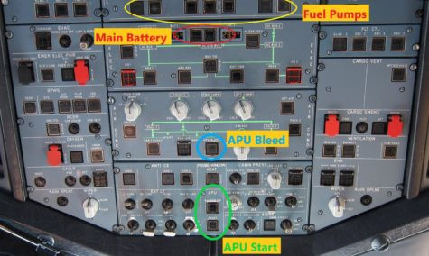 The locations of various systems on the overhead panel of an Airbus A320, showcasing aircraft systems.