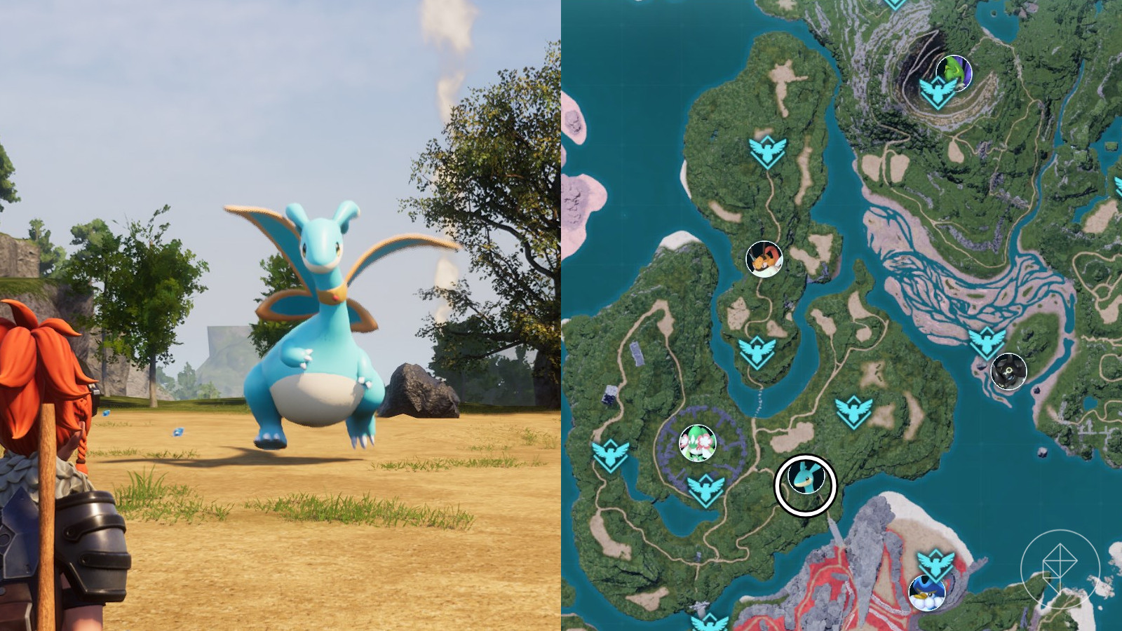 Elphidran Alpha Boss location marked on the Palworld map by a circled portrait, indicating the boss's lair.