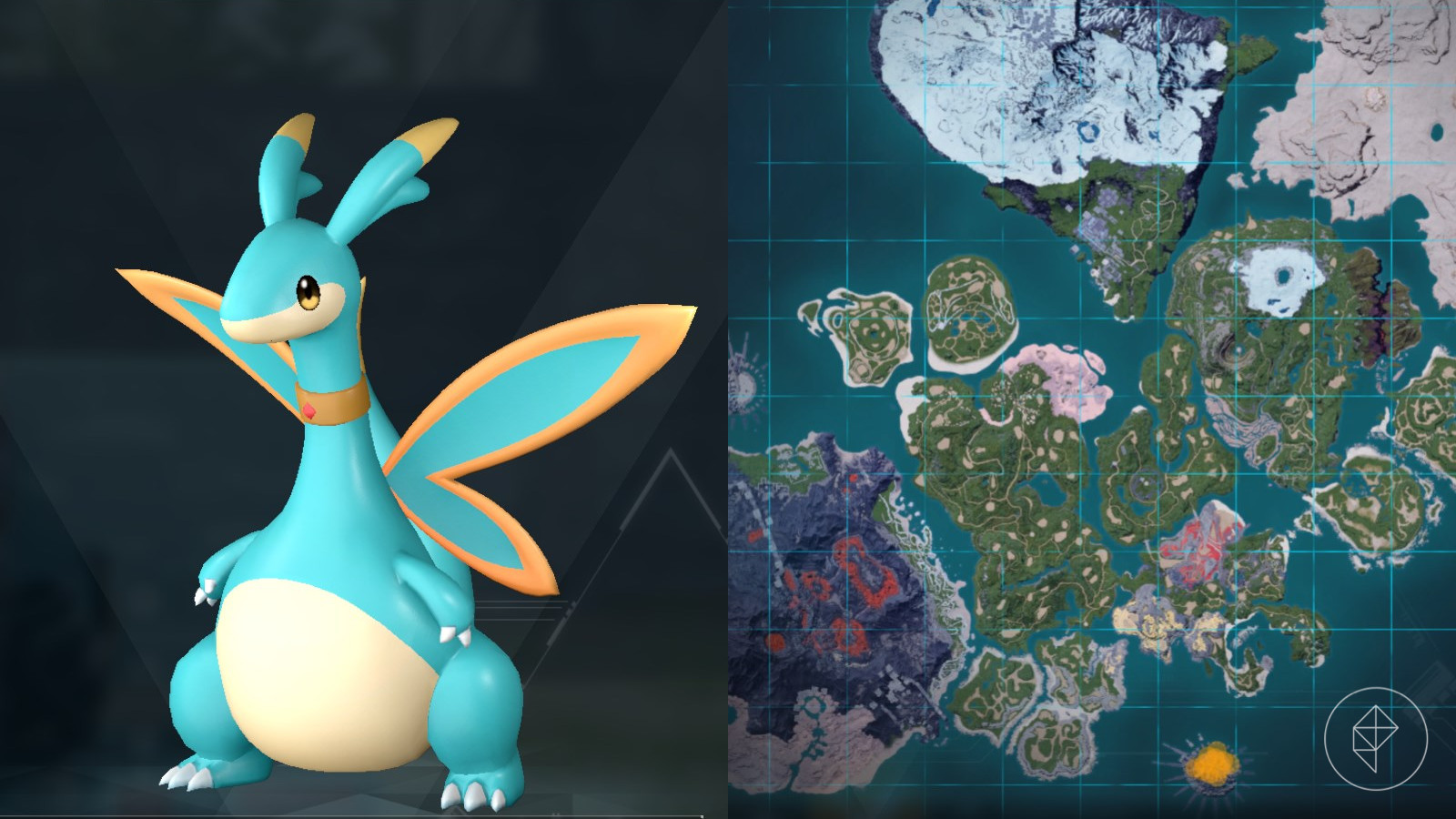 Elphidran location marked on the map of Palworld with orange dots, highlighting its habitat.