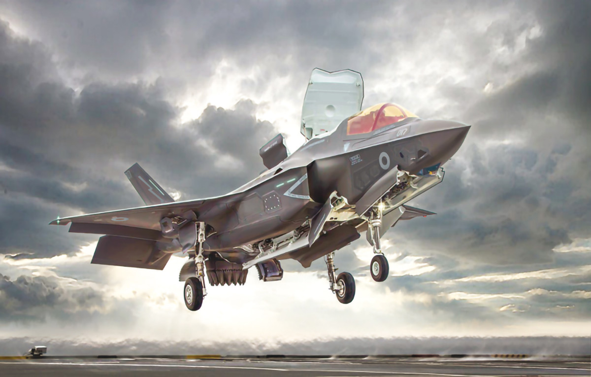 F-35C Lightning II landing on an aircraft carrier