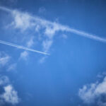 Commercial airplane flying at altitude