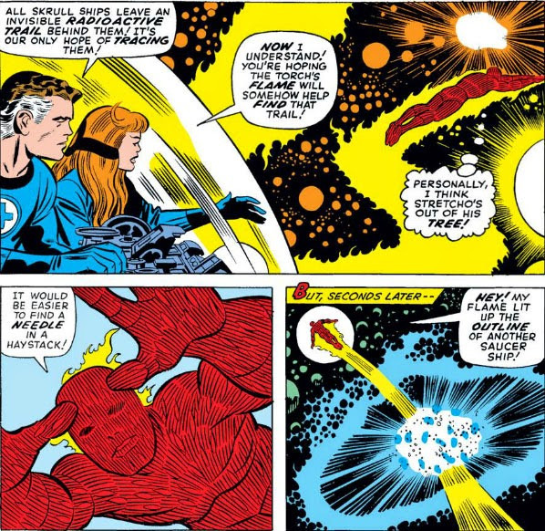 Human Torch flying in space