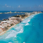 Cancun, Mexico ariel view of the beach and hotels