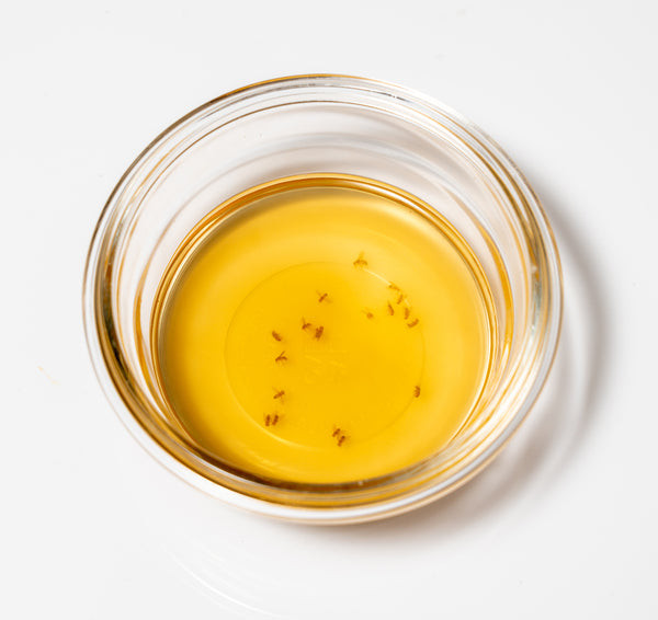 Home remedy for catching fruit flies and small insects with glass bowl of cider vinegar and drop of detergent