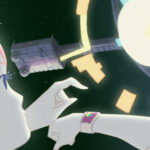 A scene from Studio Ghibli's A Flying City Plan depicting transparent robots constructing a floating structure