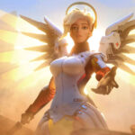 Mercy gliding with Angelic Descent, demonstrating her controlled descent.