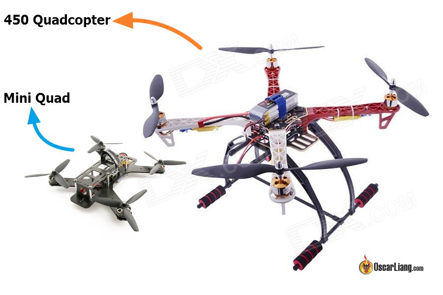 FPV Drone sizes comparison - Mini Quad F450 Quadcopter