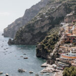 A colorful cliffside village overlooking the sea