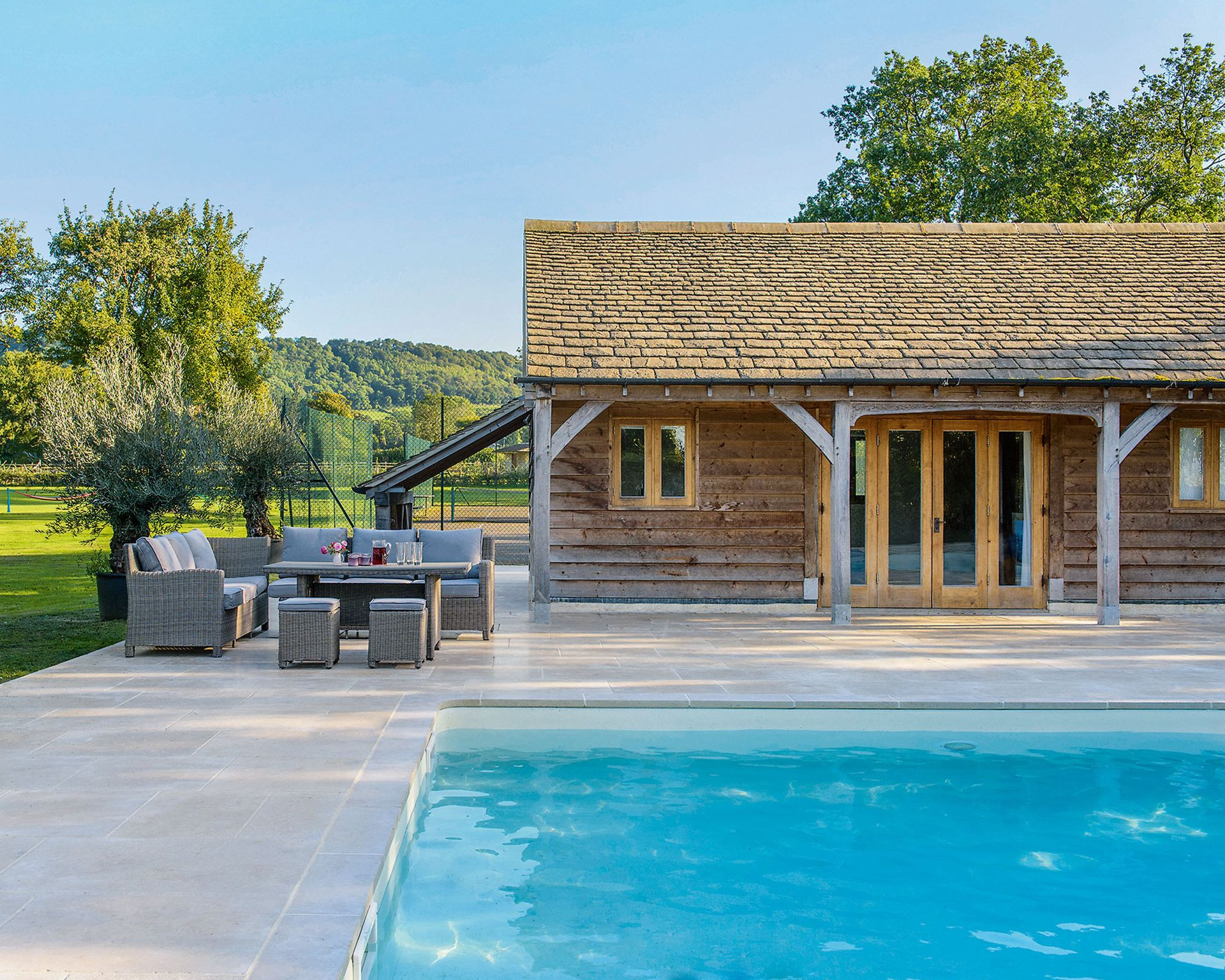 Luxury swimming pool lounge area