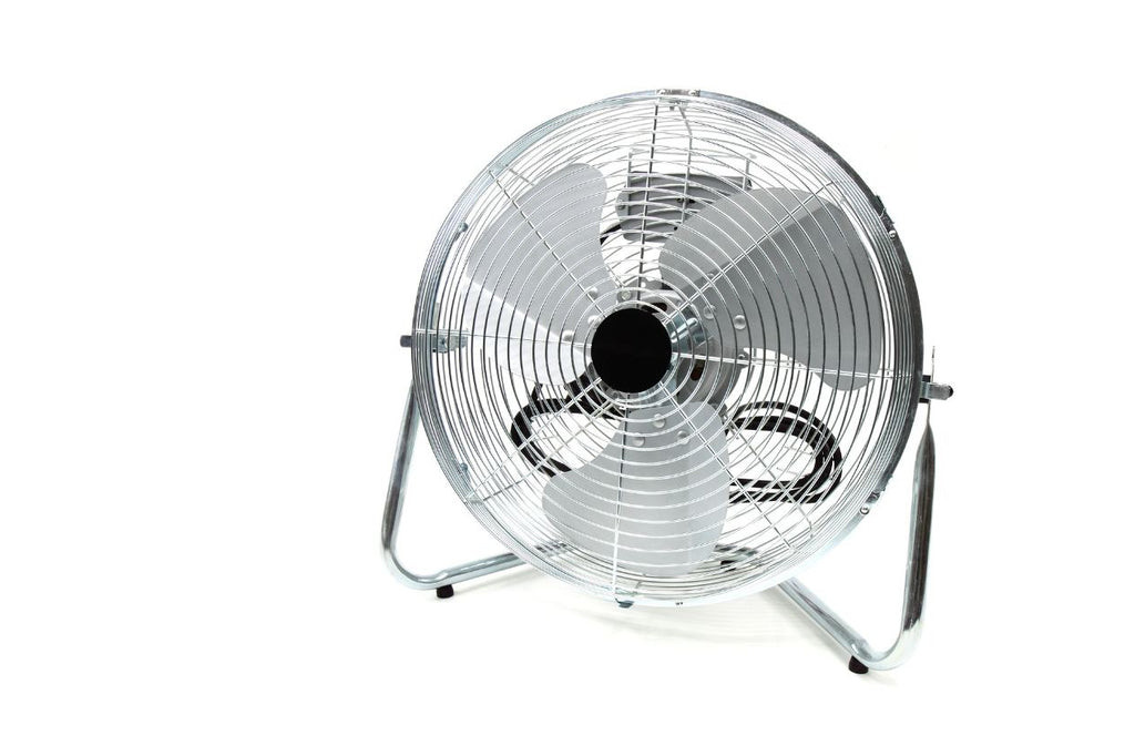silver fan against a white background