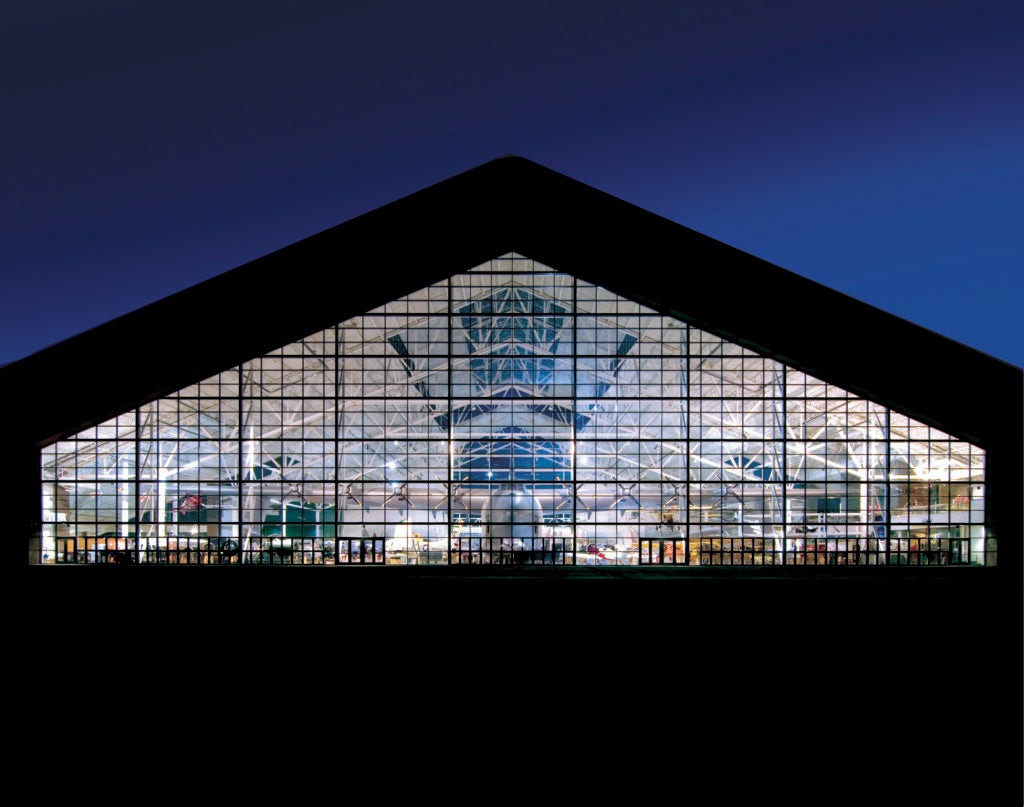 The Spruce Goose on display at night, courtesy of the Evergreen Aviation and Space Museum demonstrating its impressive presence and preservation efforts at the museum