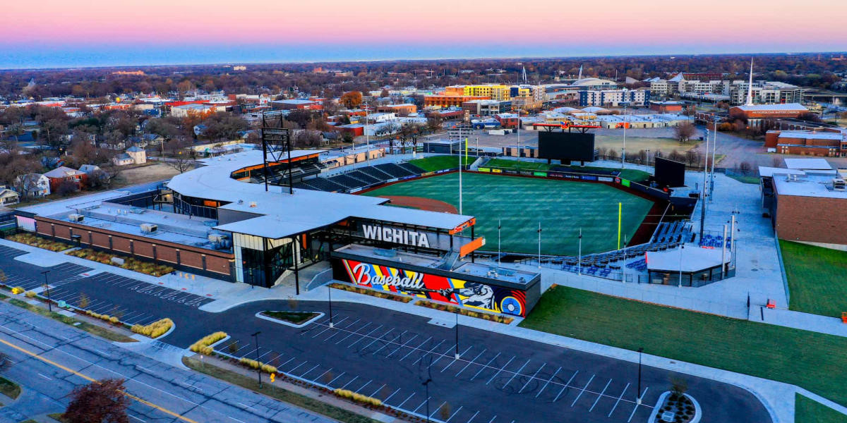 Drone shot of Wichita KS stadium