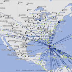 Routes within North America from Miami