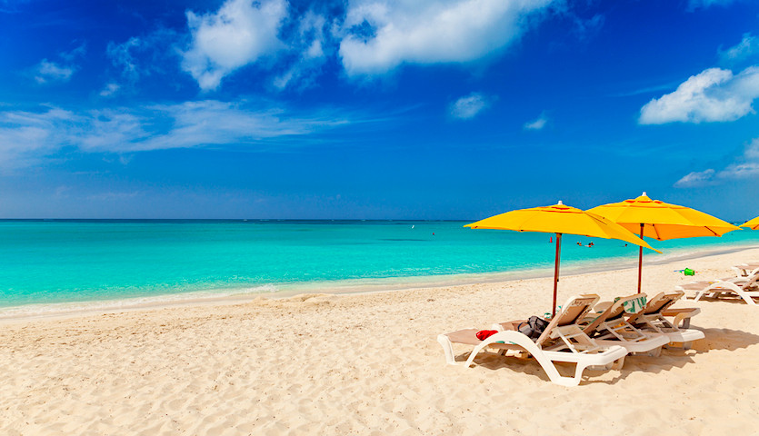 Beach chairs on Grace Bay in the Turks and Caicos Caribbean